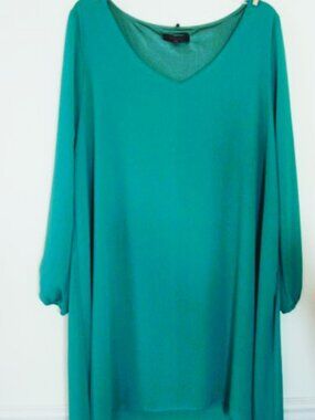 VIWENNI-Womens XXL Dress Open Long Sleeves Green High-Low Dress V Neck-Spandex